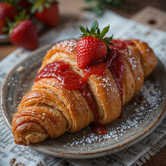croissant with strawberry jam