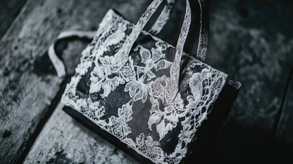 Elegant Black Lace Handbag on Rustic Wood