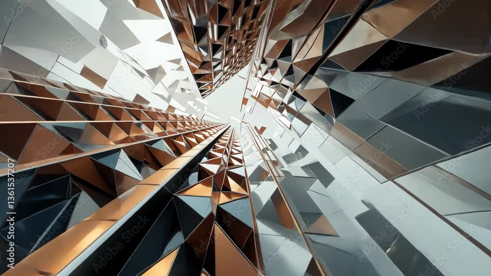 Poster abstract geometric composition with metallic reflections and dynamic lines