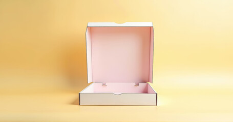 Open Pizza Box Mockup on Yellow Background. Pizza Box Mockup   