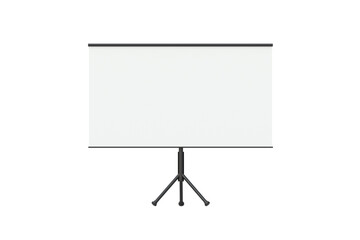 Projection screen stand on tripod isolated on white background. Whiteboard for presentation or education. Front view. 3d render