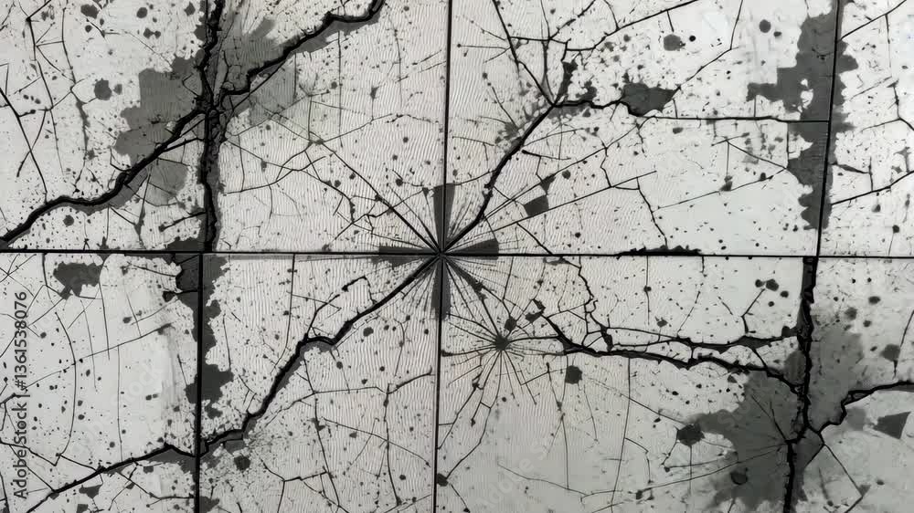 Aufkleber abstract gray and white tiled texture featuring dark jagged web like lines and speckled surface