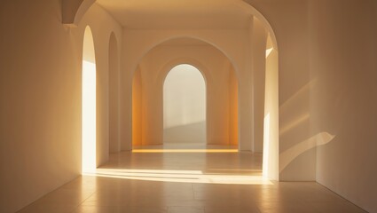 Fototapeta premium Elegant architectural design showcases arches and warm light in a serene indoor space