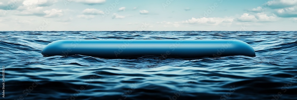 Aufkleber a smooth, blue object floats on calm ocean waters beneath a sky filled with clouds, creating a seren