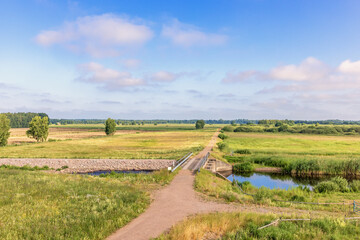 View at a river dam in a moorland in the summer