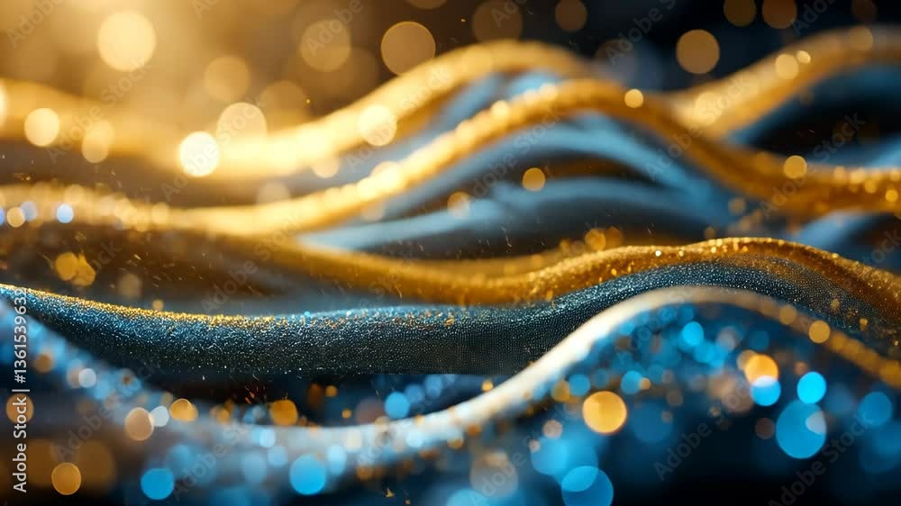 Poster abstract shimmering blue and gold waves with sparkling bokeh lights a luxurious elegant background d