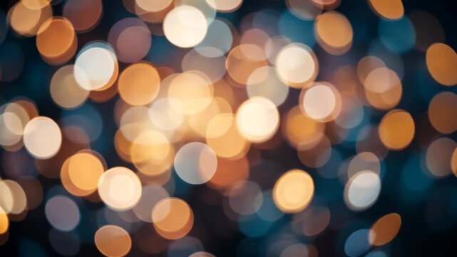 Abstract Shimmering Background of Gold and Blue Light Patches Creates Dreamy Festive Atmosphere on Dark Backdrop
