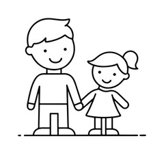 Happy father and daughter holding hands in a simple vector style  