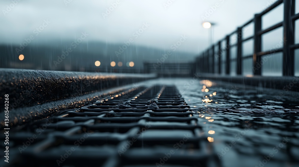 Aufkleber a rain-soaked surface with a grid pattern reflects soft lighting and a moody atmosphere, capturing a