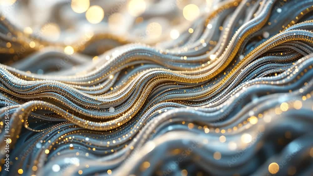 Poster abstract wavy blue and gold lines with bokeh effect creating a flowing artistic background