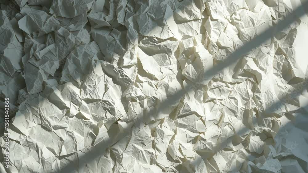 Aufkleber abstract white crumpled paper texture with dramatic shadows creating depth and dimension