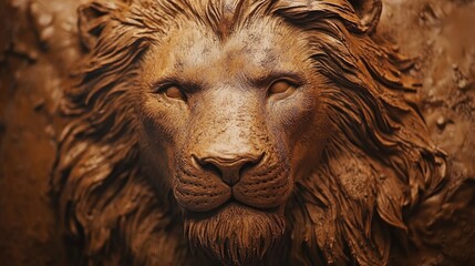 Majestic Clay Lion Sculpture: A Brown Masterpiece