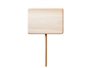 White, blank wooden signboard on a stick, isolated on transparent background