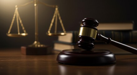 Gavel and Scales of Justice on a Wooden Desk