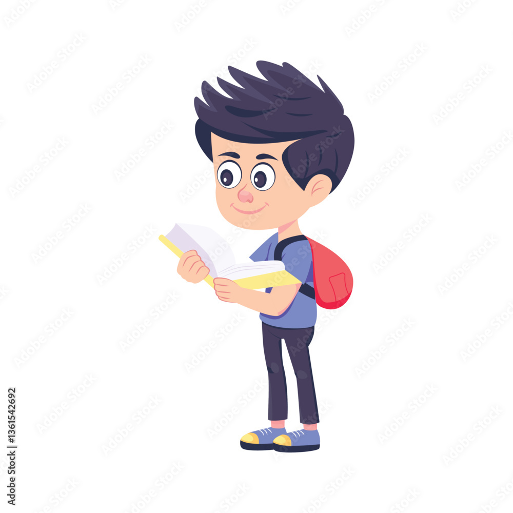 Poster exploring the world through books vector style colored illustration. eps 10 file