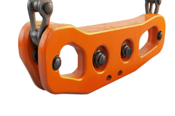 A Robust Orange Industrial Chain Link Component, Showcasing Intricate Details And Sturdy Construction With A Textured Surface And Metallic Accents Isolated on Transparent Background