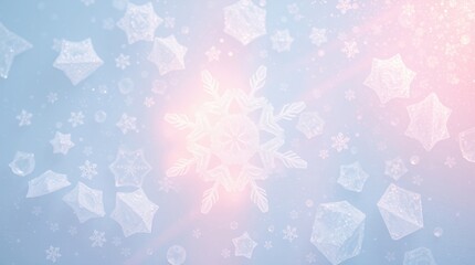 Snowflakes and Ice Crystals on Blue and Pink Gradient Background