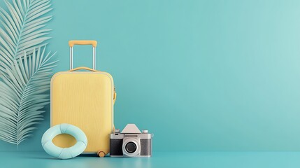 Pastel Yellow Suitcase & Summer Vacation Essentials: A 3D Render AI Generated