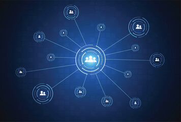 Connection technology internet network business connecting people. Customer relationship management. Community global. Vector illustration