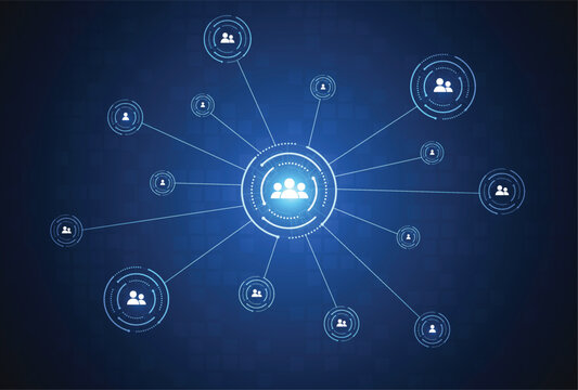 Connection technology internet network business connecting people. Customer relationship management. Community global. Vector illustration