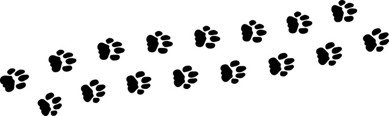 Paw vector foot trail print of cat dog and other. Pattern animal tracks isolated on white background. Black silhouette of a paw print © Volodymyr2