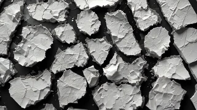 Textured White Fragments on Dark Background Abstract Overhead View Showing Irregular Shapes Material Surface with Rough Edges
