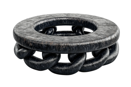A Dark, Weighty Disc Encircled By A Strong, Linked Chain, Suggesting Resilience And Enduring Strength With A Textured, Metallic Finish Isolated on Transparent Background