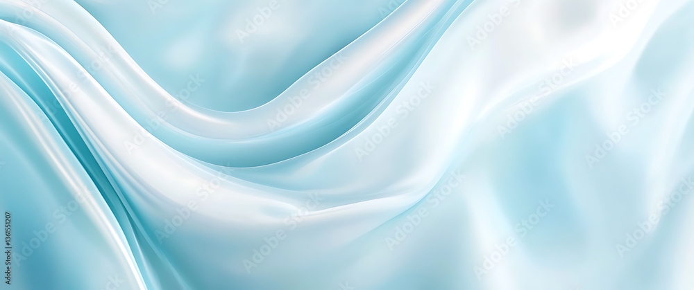 Poster a flowing light blue and white fabric creating smooth curves and soft shadows in a gentle wave patte
