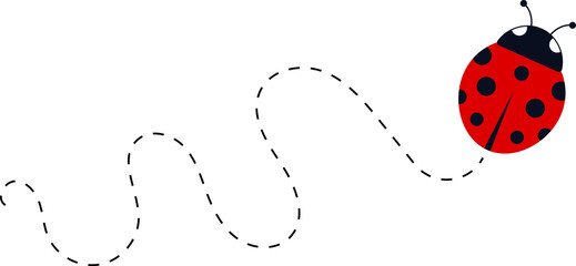 Cute ladybug characters collection. Flying cartoon ladybug with dotted path. Ladybugs flying on dotted route. ladybug icon set. Insects group illustration isolated on white.