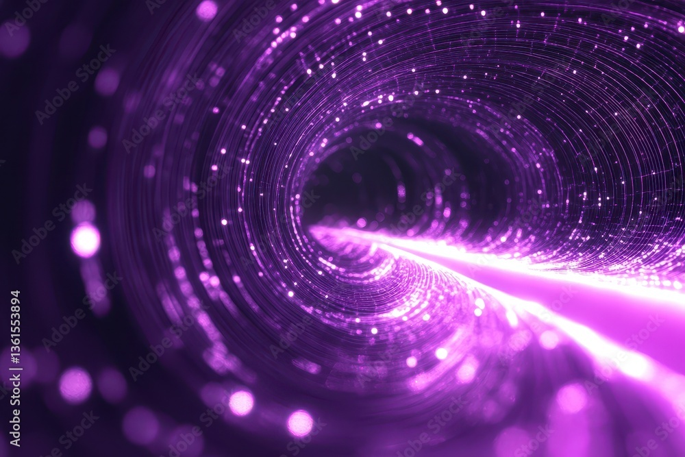 Poster Explore the depth of an abstract purple wireframe wave tunnel in digital art, Abstract purple wireframe wave tunnel background