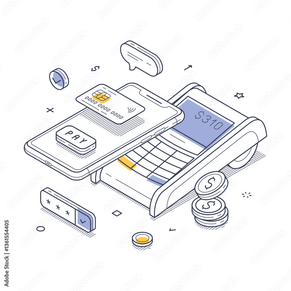 Poster modern payment process through contactless technology. a smartphone interacts with a payment termina