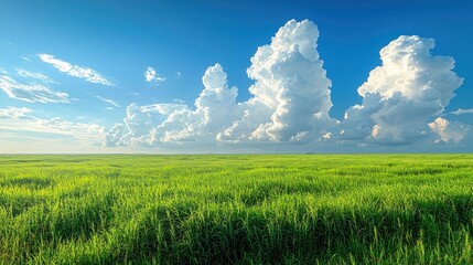 Obraz premium Serene Green Field under a Majestic Sky: A Breathtaking Landscape Photography