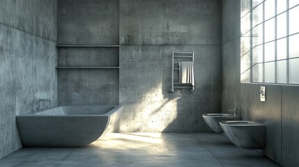Modern Concrete Bathroom Interior Design, Sunlight