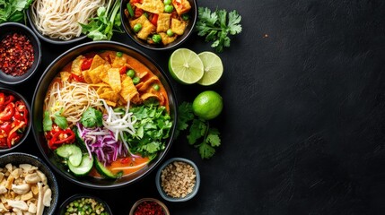 Colorful Vietnamese Pho Bowl with Fresh Ingredients and Herbs