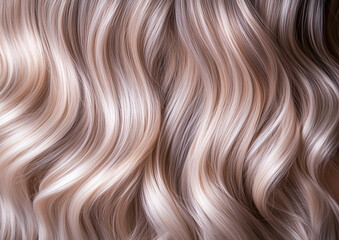 Fototapeta premium Wavy blonde human hair background. Blonde tonned hair texture.