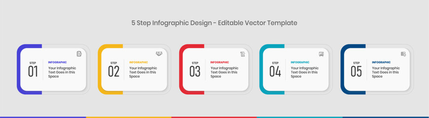 5 Steps Infographics Design editable Template, Graph, Pie chart, workflow layout, horizontal rectangular box diagram, report, business presentation graphic elements, step by step process diagram