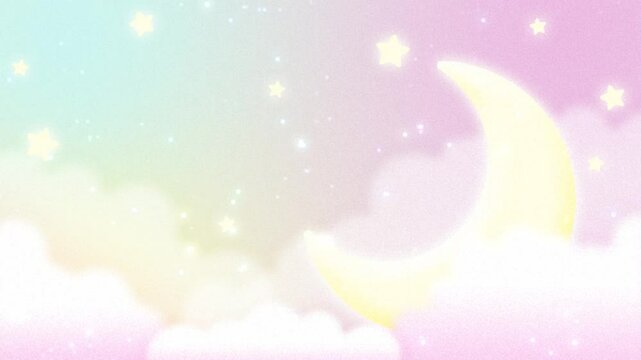 fairy background with the crescent moon in the colorful sky animation for Birthday, Baby Shower, etc.