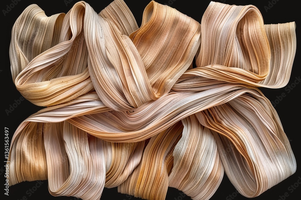 Poster an abstract arrangement of soft, flowing fabric in shades of beige and cream, creating a textured an