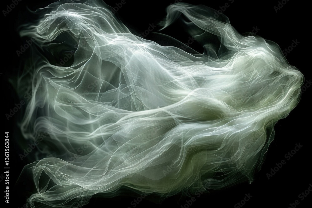 Poster a mesmerizing abstract representation of flowing, translucent strands resembling smoke or ethereal f