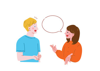 白人男性と会話する日本人女性