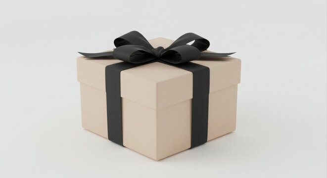 Elegant beige gift box with black ribbon.