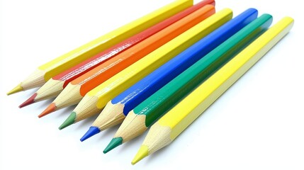 Neatly Arranged Colorful Pencils on a Clean White Background for Creative Projects
