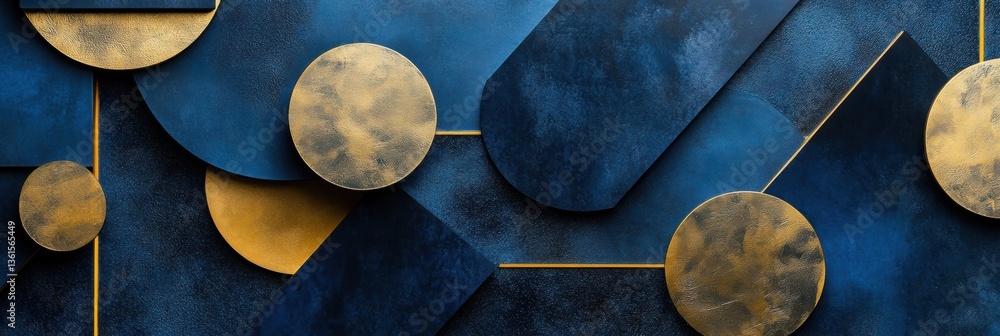 Poster Modern abstract background featuring geometric shapes in deep blue and gold tones Generative AI
