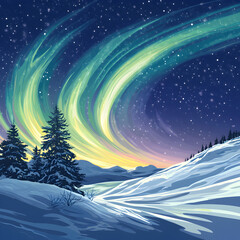 Fototapeta premium Aurora borealis dance arctic landscape digital art winter wonderland night sky nature's beauty