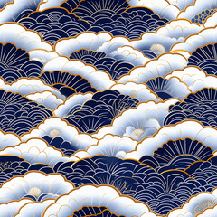Obraz premium Luxury Japanese Cloud Wave Pattern with Gold Accents