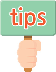 tips 라는 문자가 적힌 팻말을 손으로 들고 있는 모습의 일러스트