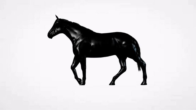 Left view walking of horse animal green screen or chroma key or white background video clip