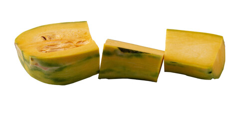 sliced kabocha squash on white background