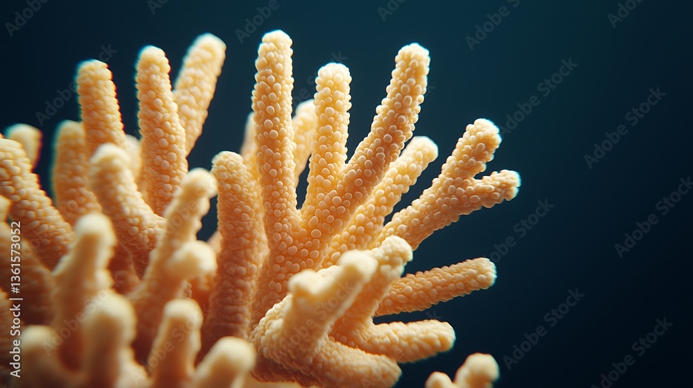 Poster a close-up view of coral, showcasing its intricate structures and textures against a dark background