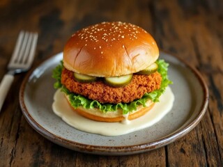 Crunchy Fried Chicken Burger with Garlic Aioli